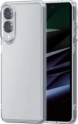 A clear protective case for a smartphone, showing the camera module and the side buttons.