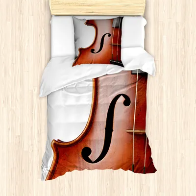 Produktbild von ABAKUHAUS Cello Bettbezug Set für Einzelbetten, Makro Instrument Fotografie, Milbensicher Allergiker geeignet mit Kissenbezug, 135 cm x 200 cm - 80 x 80 cm, Redwood Dunkelgrau