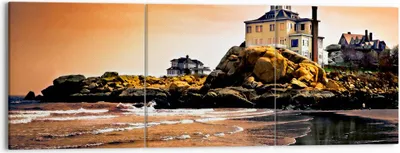 Produktbild von Bild auf Leinwand - Leinwandbild - Felsen Meer Sonnenuntergang Architektur - 150x50cm - Wand Bild - Wanddeko - Leinwanddruck - Bilder - Kunstdruck - Leinwand bilder - Wandkunst - CA150x50-1179