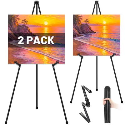 Imagen del producto de Elzusha - Juego de 2 caballetes metálicos plegables para arte y presentaciones