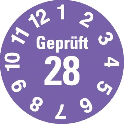 Produktbild von Dreifke® Prüfplakette  28, violett, Dokumentenfolie, selbstklebend, Ø ...