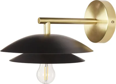 Produktbild von BELIANI Wandleuchte Schwarz u. Gold Metall mit Schirm Kegelform 1-Flammig Glühbirnen-Optik Modern Wandlampe Esszimmer Wohnzimmer Schlafzimmer