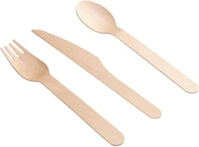 Produktbild von 150er Umweltfreundliche Holzbesteck - 100% biologisch abbaubar - 50 Messer, 50 Gabeln, 50 Löffel