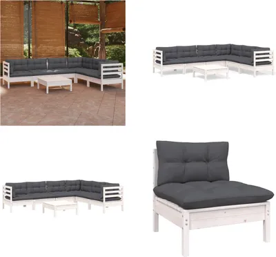 Produktbild von vidaXL 7 tlg. Garten Lounge Set mit Kissen Weiß Kiefer Massivholz - Garten-Lounge-Set - Garten-Lounge-Sets - Gartenmöbel-Set - Gartenmöbel-Sets