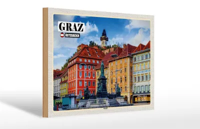 Produktbild von Holzschild Reise Graz Österreich Altstadt 30x20cm