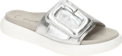 Zdjęcie produktu dla Gabor 83.751 – damskie buty – wygodne klapki w kolorze srebrnym, na co dzień, NOWE