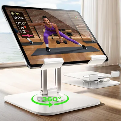 Immagine prodotto di Supporto per tablet in alluminio, regolabile e stabile, per tablet da 4,7 a 12,9 pollici, colore argento/bianco