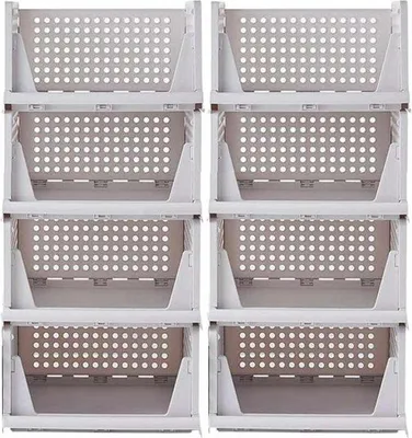 Obrázok produktu pre Uniqoos® 8-dielna sada skladacích, priestorovo úsporných organizérov do šatníka – plast PP, biela, 2x4 kusy, 43 x 33 x 18 cm, s koľajničkami zásuviek, šetrí až 70 % miesta