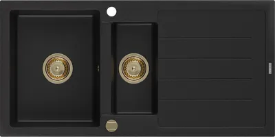 Immagine prodotto di Mexen Andres lavello in granito 1,5 vasche con gocciolatoio 1000 x 500 mm nero, sifone dorato - 6515101510-77-G