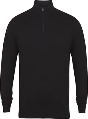 Produktbild von Henbury H729 | Herren Quarter Zip Jumper / Feinstrick, Viertel-Reißverschlu - Farbe: Black - Größe: XL