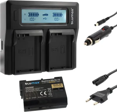 Produktbild von 1x Akku + Lader für Nikon EN-EL15 A/B/C  Z5 Z6 Z7 II D7500  2040 mAh (7,0V)