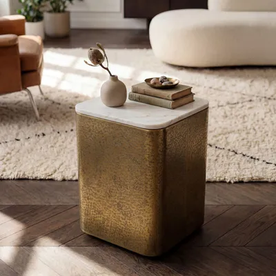 Immagine prodotto di FineBuy Tavolino in metallo con piano in marmo bianco, 62 cm, quadrato, tavolino da salotto, tavolino da divano, tavolino da lounge, tavolino da soggiorno, realizzato a mano