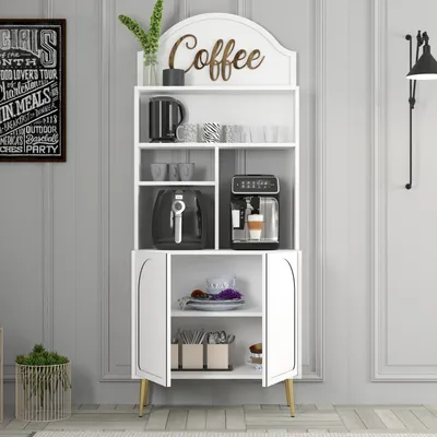 Produktbild von Skye Decor, Lyon 80 - White, Gold, Kaffeebarschrank, Weiß, 100 % MELAMINBESCHICHTETE SPANPLATTEN, 35 x 81,3 x 201 cm