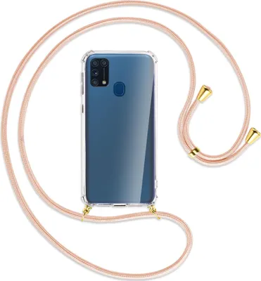 Produktbild von Handykette Backcover-Schutzhülle mit Band (Metall goldfarben) für Samsung Galaxy M31 - rose peach