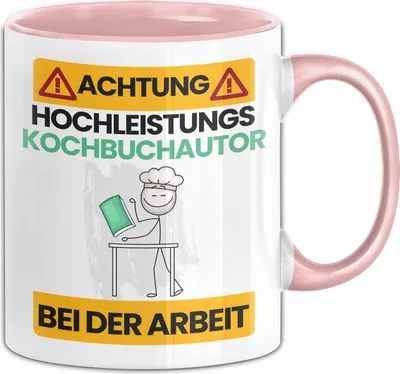 Produktbild von Kochbuchautor Tasse Geschenk Lustiger Spruch Geschenkidee für Kochbuchautor Achtung Hochleistungs Kochbuchautor Bei Der Arbeit (Rosa)