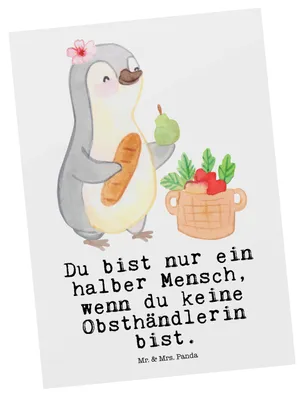 Produktbild von Mr. & Mrs. Panda Postkarte Obsthändlerin Herz - Weiß - Geschenk, Ansichtskarte, bildkarte, Spruch, Obstverkäuferin, Grußkarte, Witzig, Obstplantage, Lustig, Postkarten