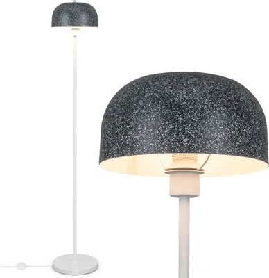 Produktbild von Stehlampe, Standleuchte mit Metall Lampenschirm, Stehleuchte mit E27 Fassung & Fussschalter, Standlampe für Wohnzimmer Arbeitszimmer Schlafzimmer, Weiss + Grau
