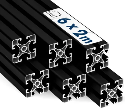 Produktbild von Alu Profil 6 Stück 40x40mm light 2m System-, Montage-, Konstruktionsprofil Nut 8 schwarz