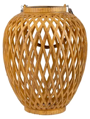Produktbild von 2er-Set Korb-/Solardekoleuchte "CESTO" H: 24cm, Lampe für den Außenbereich im Asia-Style, aus Kunststoff in natur, 24 cm hoch, Ø 20 cm, LED Platine – mit Druckschalter – Dämmerungssensor