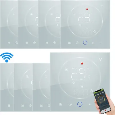 Obrázek produktu pro 8X Tuya WiFi termostat, digitální pokojový termostat s LCD displejem, 3A termostat pro ohřev vody nástěnný termostat pro podlahové vytápění vnitřní teploměr kompatibilní s pokojovými termostaty Tmall Genie, Amazon Echo, Google Home