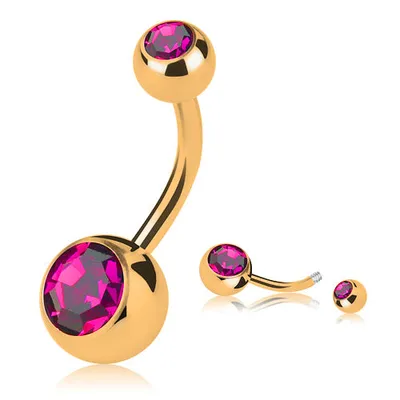 Produktbild von Taffstyle Bauchnabelpiercing Bauchnabelpiercing Banane Stecker vergoldet Doppel Kristall, Pink / 8mm / 5mm