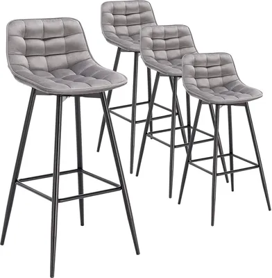 Produktbild von WOLTU Barhocker 4er Set Designer Barstuhl Hocker Tresenhocker Bistrohocker mit Fußstütze Samt Metall Hellgrau