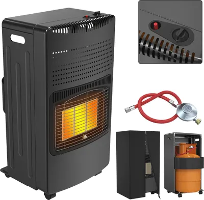 Productafbeelding van XINZI 4200W keramische piezo-gasverwarmer, inclusief gasdrukregelaar, gasleiding en beschermhoes, verwarmingselement voor butaan- of propaangas tot 12 kg, zwart
