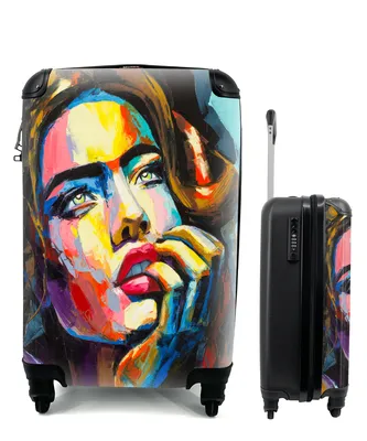 Produktbild von MuchoWow® Koffer Handgepäck Trolley Rollkoffer Kleine Reisekoffer mit 4 Rollen - Gemälde - Frau - Farben - Ölfarbe - Cabin Size < 55x40x23 cm & 55x40x20 cm - Fotokoffer - Kabinenkoffer - Boardgepäck - Reise-Box - Reisekoffer - Reisegepäck - Koffer mit Bild - Trolley für Kinder