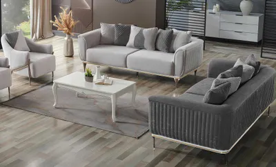 Image de Ensemble de salon avec 2 canapés trois places et 1 fauteuil – Élégance et confort