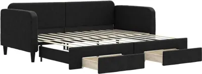 Produktbild von vidaXL Tagesbett Ausziehbar mit Schubladen Schwarz 90x200 cm Stoff