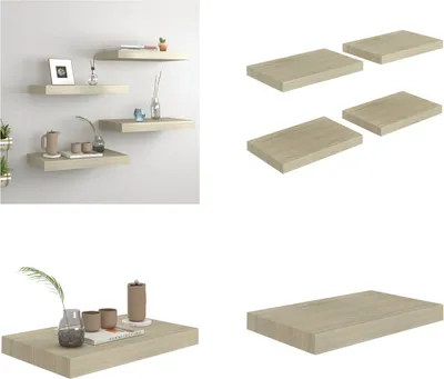 Obrázek produktu pro vidaXL Plovoucí nástěnné police 4 ks. Dubová barva 40x23x3,8cm MDF - Nástěnná police - Nástěnné police - Plovoucí nástěnná police - Plovoucí nástěnné police