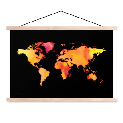 Produktbild von MuchoWow® Textilposter Weltkarte - Aquarelle 60x40 cm mit holzfarbenen Rahmen - Bilder