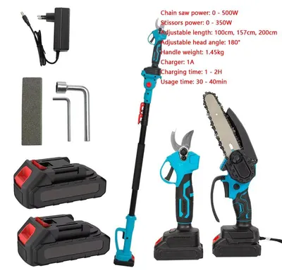 Immagine prodotto di Troncatrice a batteria e motosega mini 2-in-1 - Batteria inclusa - Motore brushless da 800W - Lame da 20,3 cm - Estensione fino a 3 metri - Modello A