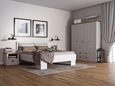 Produktbild von Schlafzimmer Komplett - Set C Segnas, 4-teilig, Farbe: Kiefer Weiß / Eiche Braun