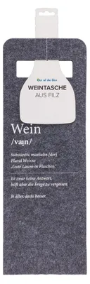 Produktbild von Flaschentüte für Wein aus grauem Filz mit Spruch Geschenktüte