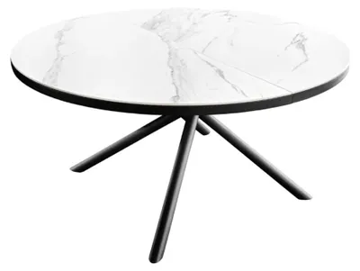 Image de Table de salle à manger ronde extensible OPHIRA 120-160 cm – Céramique effet marbre blanc et métal noir