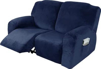 Obrázek produktu pro 6 kusů sametového strečového lehátka na pohovku Slipcovers Cover Chránič nábytku pro 2místný gauč, tmavě modrý