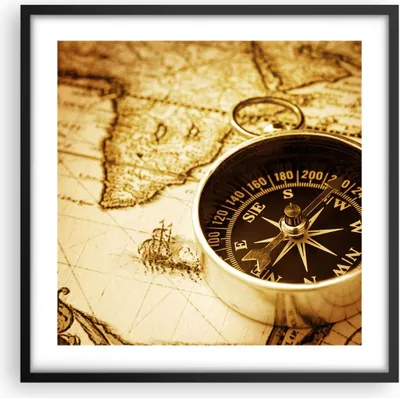 Produktbild von Gerahmtes Poster - Schwarzer Rahmen - Kompass alt reisen Reise - 50x50 cm - Wand Bild - Wanddeko - Wandbilder - Wandposter - Bilderrahmen - Bilder - Kunstdruck - Wandbild - P2BAC50x50-2103