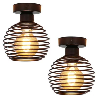 Image de ZMH, lampe de plafond à une lumière, lot de 2, style vintage, couleur noire, lampe pour couloir, douille E27, lampe pour escalier, lampe pour chambre, abat-jour en métal, idéale pour balcon
