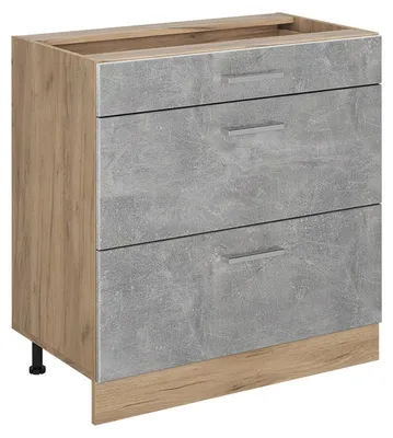 Image de Meuble cuisine Vicco R-Line Béton/Chêne doré 80cm avec 3 tiroirs sans plan de travail, Model 72431