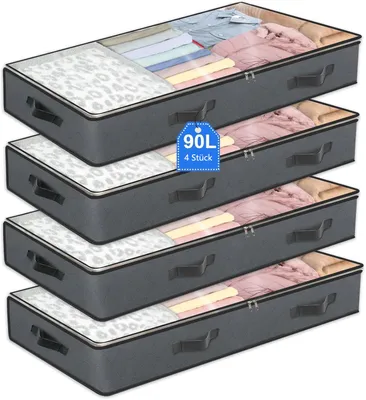 Produktbild von Unterbettkommode Unterbett Aufbewahrungsbox Aufbewahrungstasche Unterbett Aufbewahrung, 4er Set 90L Große Kapazität, Faltbare, transparent Deckel