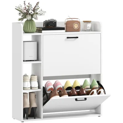 Produktbild von Schuhschrank – multifunktionaler Schuhschrank – Garderobenschrank – Schuhregal – Platz für 15 Paar Schuhe – 83 x 24 x 90,5 cm – weiß