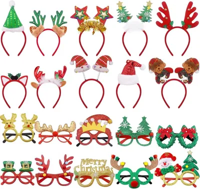 Image de 20 pièces de Noël bandeaux de cheveux et des lunettes ensemble - drôle de fête de Noël accessoires de costumes