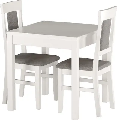 Produktbild von Gepolsterte kleine Essgruppe Tisch 2 Stühle Kiefer Massivholz weiß-grau 90.70-50 A W Set 25