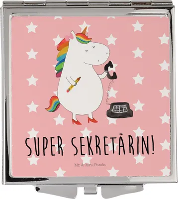 Produktbild von Mr. & Mrs. Panda Kosmetikspiegel Einhorn Sekretärin - Rot Pastell - Geschenk, Schminkspiegel klein, Mini Spiegel, Büro, Einhörner, Handspiegel, Steuerbüro, Unicorn
