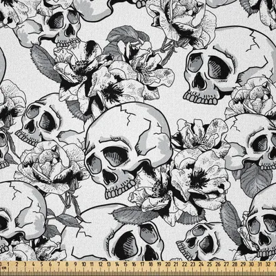 Produktbild von ABAKUHAUS Tag der Toten Microfaser Stoff als Meterware , Festliche Feier mexikanischer spanischer Sketch Dead Skulls Artwork Print, 10 M (230 x 1000 cm), Schwarz und weiß