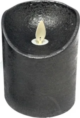 Produktbild von LED echtwachs Stumpenkerze 10 cm ANTHRAZIT Timer bewegliche Flamme Kerze Teelicht