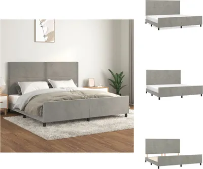 Produktbild von vidaXL Bettgestell mit Kopfteil Hellgrau 200x200 cm Samt -  Betten & Bettgestelle