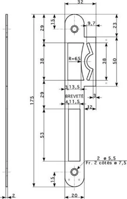 Produktbild von Einstellbares flaches Schließblech BOURG MERMIER Stahl verzinkt silber - beidseitig verwendbar - St.2mm - M-074480