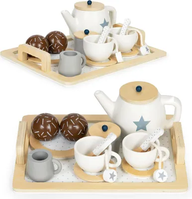 Immagine prodotto di Servizio da tè in legno, brocca, tazze, 17 elementi ECOTOYS
